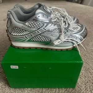 Bottega Veneta Kids Silver and Green Mesh Sneakers